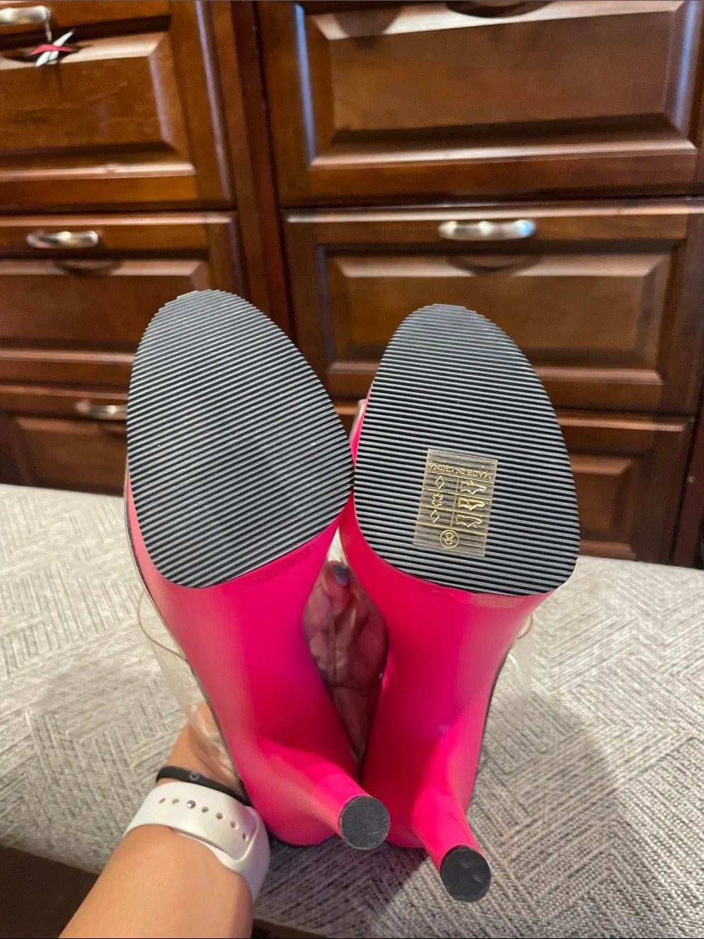 Pleaser Hot Pink Platform Clear-Strap Stiletto Mules